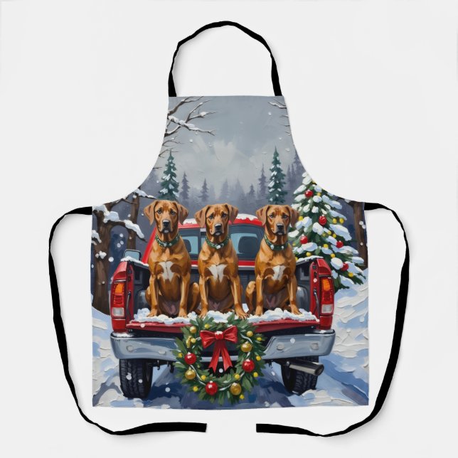 Rhodesian Ridgeback Weihnachten Rotes Lastwagen Fe Schürze (Vorderseite)