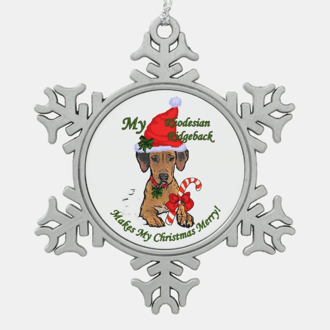 Rhodesian Ridgeback Weihnachten Schneeflocken Zinn-Ornament (Vorderseite)