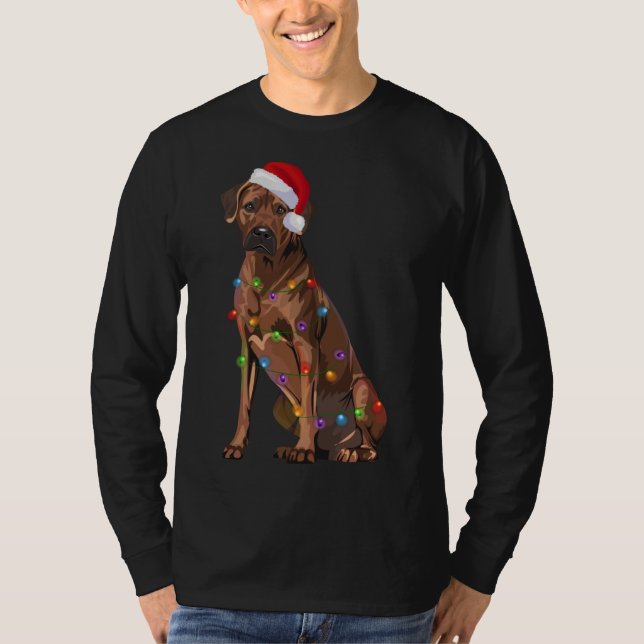 Rhodesian Ridgeback Weihnachtsbeleuchtung Xmas Hun T-Shirt (Vorderseite)