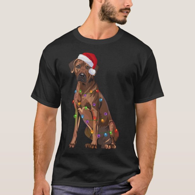 Rhodesian Ridgeback Weihnachtsbeleuchtung Xmas Hun T-Shirt (Vorderseite)