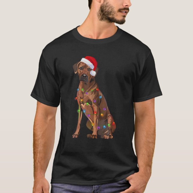 Rhodesian Ridgeback Weihnachtsbeleuchtung Xmas Hun T-Shirt (Vorderseite)
