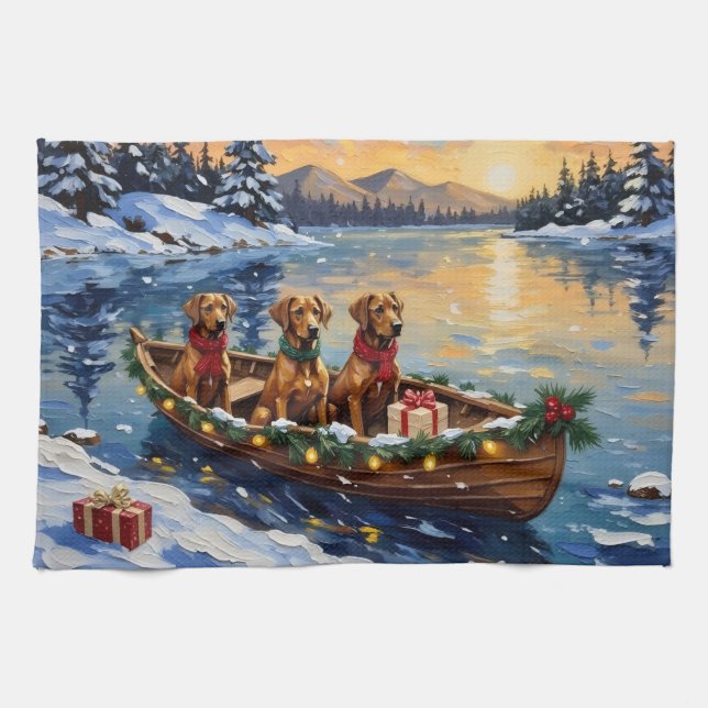 Rhodesian Ridgeback Weihnachtsboot Urlaub Geschirrtuch (Horizontal)