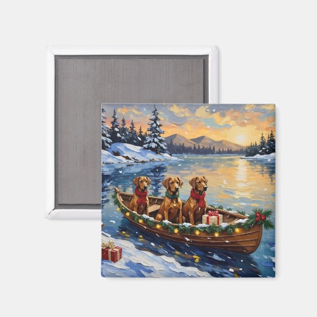 Rhodesian Ridgeback Weihnachtsboot Urlaub Magnet (Vorderseite/Rückseite)