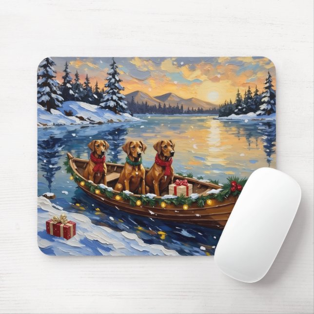 Rhodesian Ridgeback Weihnachtsboot Urlaub Mousepad (Mit Mouse)