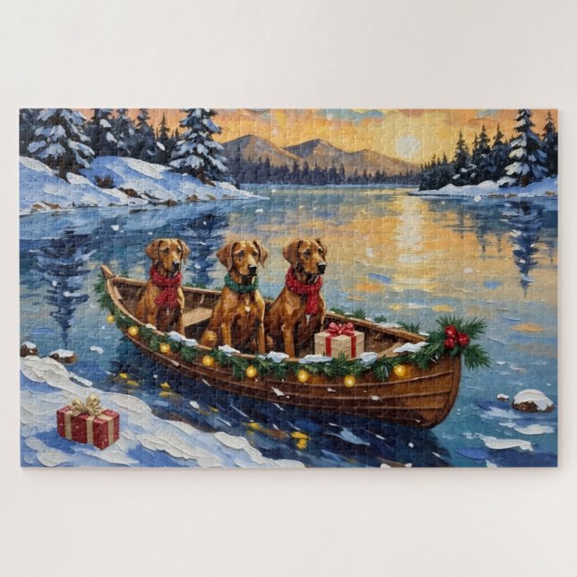 Rhodesian Ridgeback Weihnachtsboot Urlaub Puzzle (Horizontal)