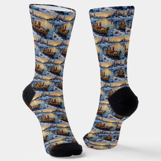 Rhodesian Ridgeback Weihnachtsboot Urlaub Socken (Gewinkelt)