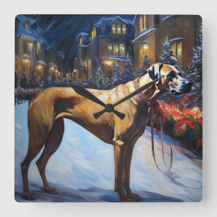 Rhodesian Ridgeback Weihnachtsfestzeit Quadratische Wanduhr