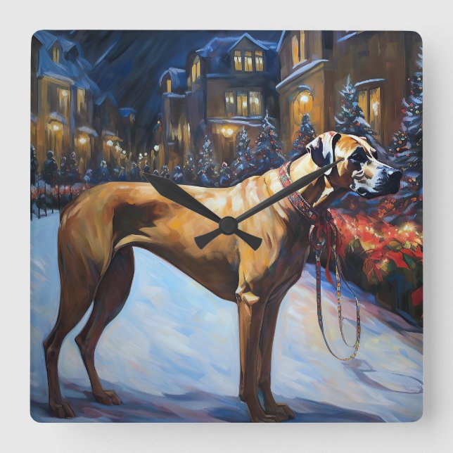 Rhodesian Ridgeback Weihnachtssaison Quadratische Wanduhr (Vorderseite)