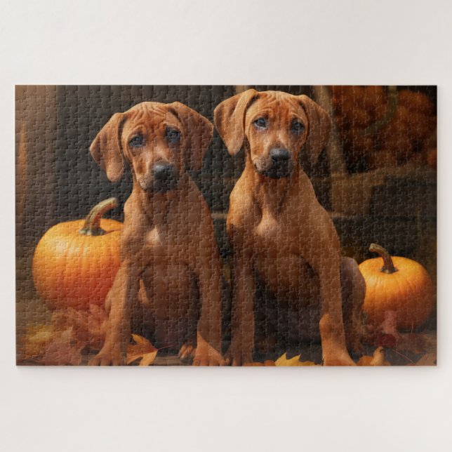 Rhodesian Ridgeback Welppy Autumn Delight Pumpkin Puzzle (Horizontal)