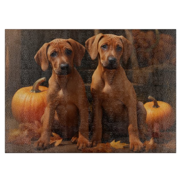 Rhodesian Ridgeback Welppy Autumn Delight Pumpkin Schneidebrett (Vorderseite)