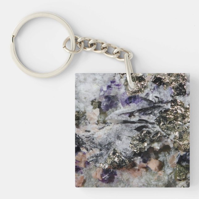 Rhodochrosite Pyrite Fluorit Tourmaline Schlüsselanhänger (Vorderseite)