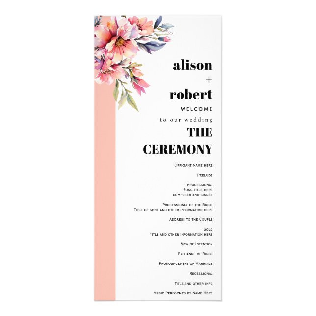 Rhododedron peach-pink flowers wedding program werbekarte (Vorne)