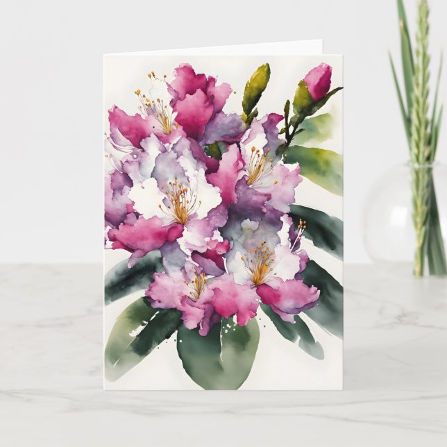 Rhododendron - Aquarellblumen Karte (Vorderseite)