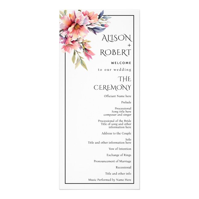 Rhododendron branch, peach flowers wedding program werbekarte (Vorne)