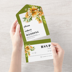 Rhododendron orange-gelbe Blumen fallen Hochzeit All In One Einladung