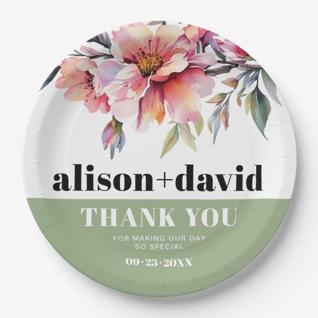 Rhododendron peach-pink flowers typography wedding pappteller (Vorderseite)