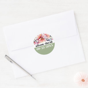 Rhododendron-Zweig und Hochzeit mit fetter Typogra Runder Aufkleber