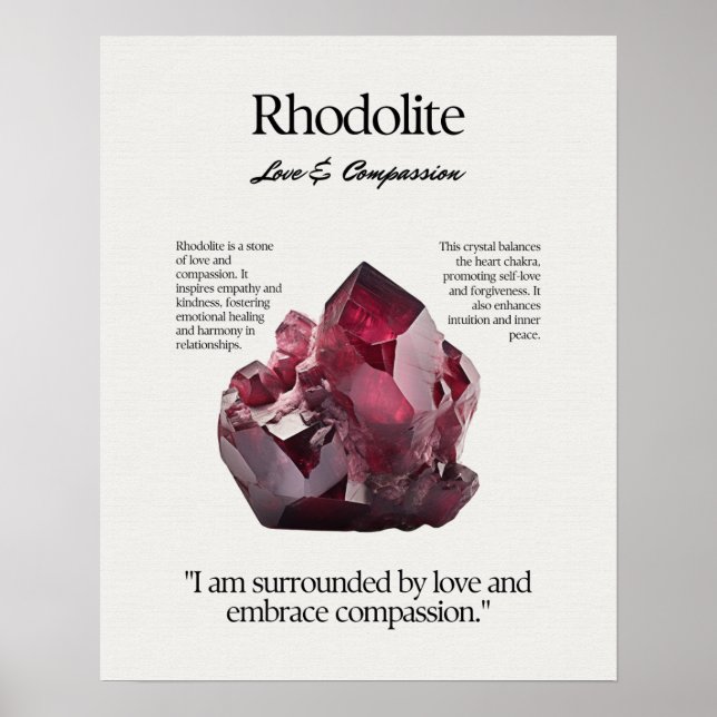 Rhodolite Gem Crystal Meaning Card Poster (Vorne)