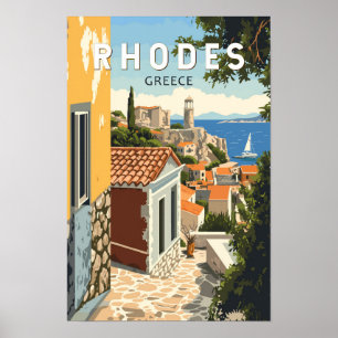 Rhodos Griechenland Altstadt Reise Kunst Vintage Poster