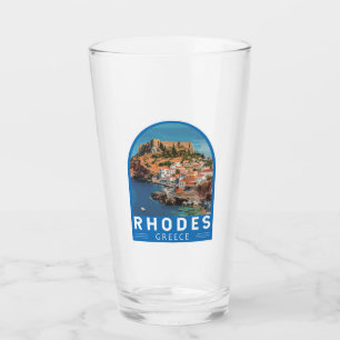 Rhodos Griechenland Illustration Reise Kunst Vinta Glas