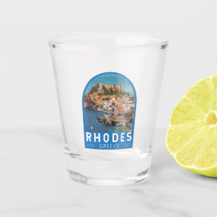 Rhodos Griechenland Illustration Reise Kunst Vinta Schnapsglas