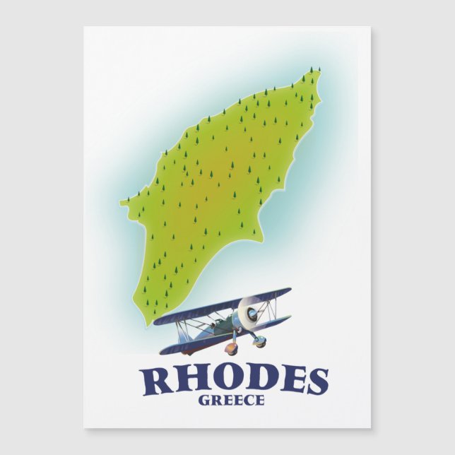 Rhodos, Griechenland Insel Karte Reiseplakat. (Vorderseite)