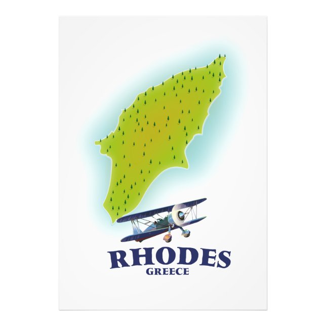 Rhodos, Griechenland Insel Karte Reiseplakat. Fotodruck (Vorne)