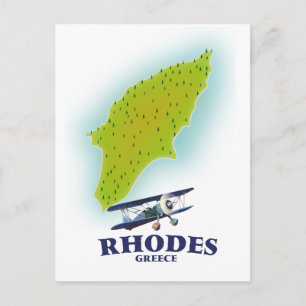 Rhodos, Griechenland Inselkarte Reiseplakat. Postkarte