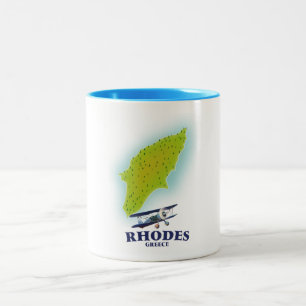 Rhodos, Griechenland Inselkarte Reiseplakat. Zweifarbige Tasse