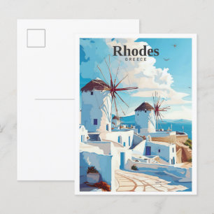 Rhodos Griechenland Kunst Vintage Reise Postkarte
