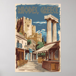 Rhodos Griechenland Ruinen Reise Kunst Vintage Poster