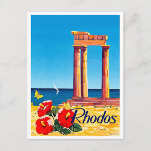Rhodos, Griechenland, Säule, vintage, Reise-Postka Postkarte