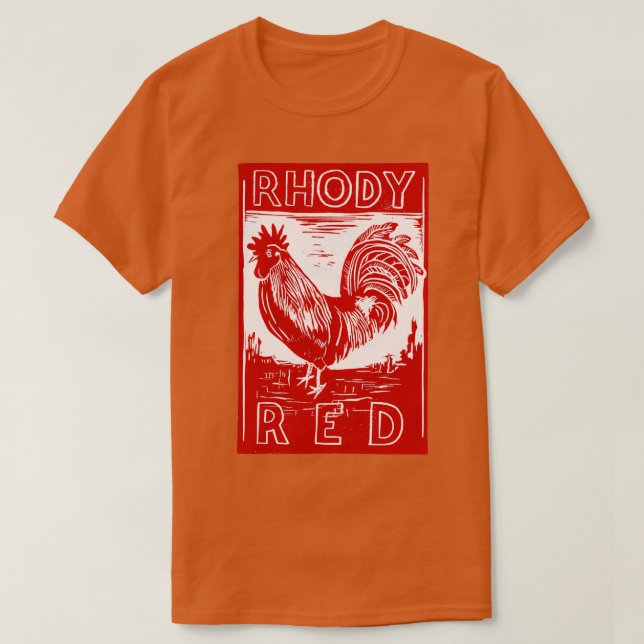 Rhody Red Rooster Original handgeschnitzt linocut  T-Shirt (Design vorne)