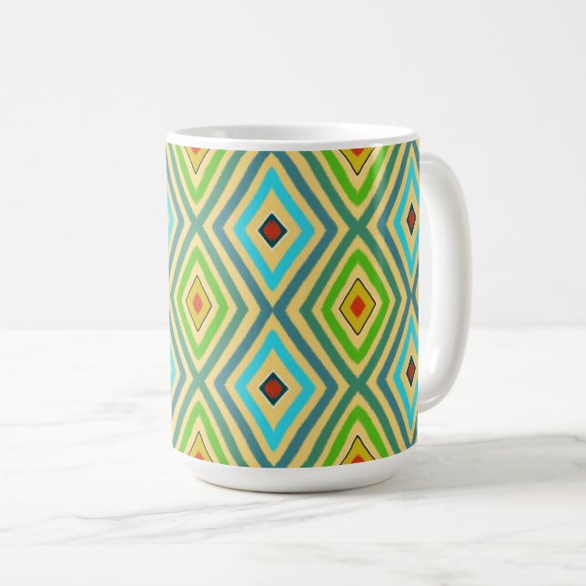 Rhombus Diamond Green Blue Geometrical  Kaffeetasse (VorderseiteRechts)