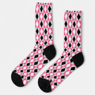 Rhombus Diamond, rosa, Schwarz-weiß geometrisch Socken