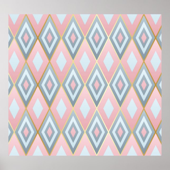 Rhombus-Formen geprüft, geometrisches Muster. Poster (Vorne)