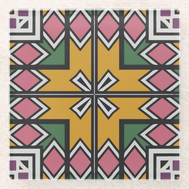 Rhombus-Quadrate und Kreuz Glasuntersetzer (Vorderseite)