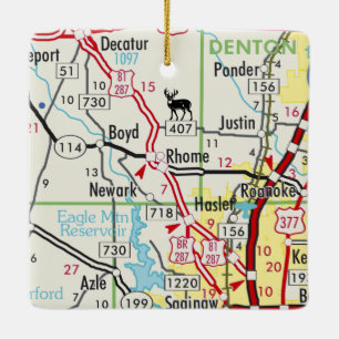 Rhome TX Road Map Keramikornament