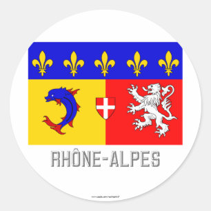 Rhône-Alpes-Flagge mit Namen Runder Aufkleber