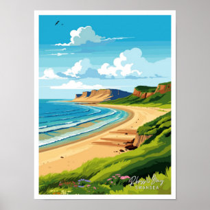 Rhossili Bay Swansea Travel Vintage Abbildung Poster