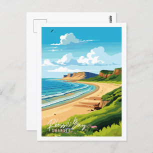 Rhossili Bay Swansea Vintage-Reise-Abbildung Postkarte