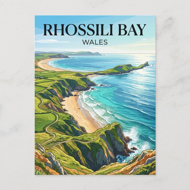 Rhossili-Bucht Wales Postkarte (Vorderseite)
