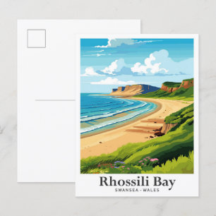 Rhossili Swansea Wales Vintage-Reiseillustration Postkarte