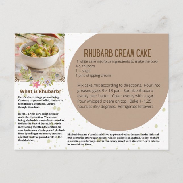 Rhubarb Cream Cake Rezept Postkarte (Vorderseite)
