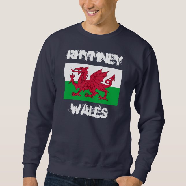 Rhymney, Wales mit walisischer Flagge Sweatshirt (Vorderseite)