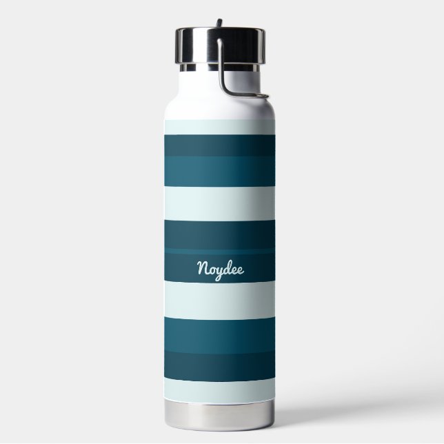 Rhythm Stripes Horizontal Lines Sea Blue White Trinkflasche (Links)