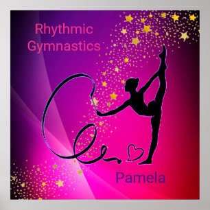 Rhythmische Gymnastik Rosa und Lila Gold Stars Poster
