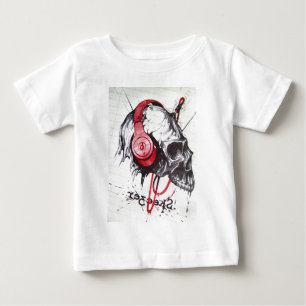 Rhythmische Totenkopf-Kopfhörer Grunge Dunkle Kuns Baby T-shirt