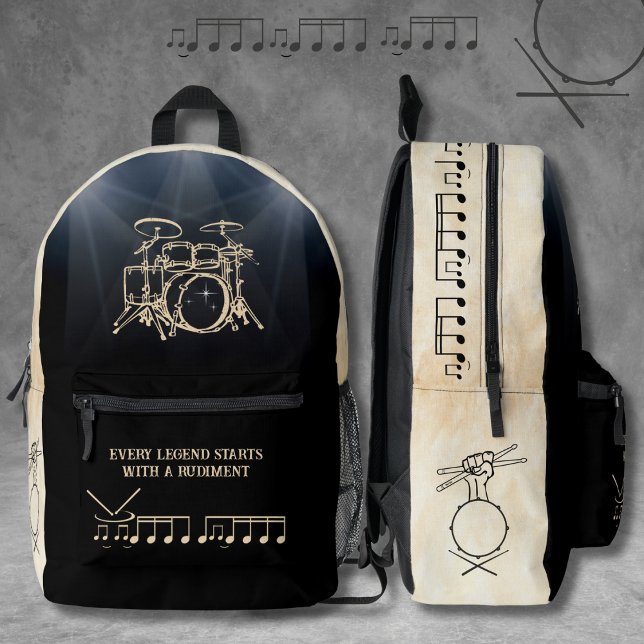 Rhythmischer Schwarzer/Tan Drummer-Backpack Bedruckter Rucksack (Rhythmic Black and Tan Drummer Backpack)