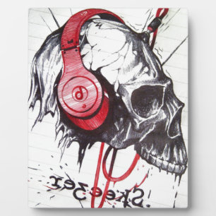 Rhythmischer Totenkopf Roter Kopfhörer Dark Art De Fotoplatte